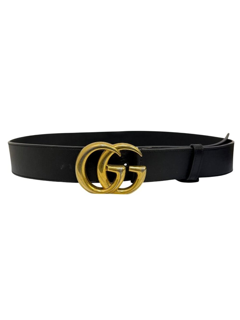 Gucci Leather Belt With Gold GG Buckle Black Made In Italy